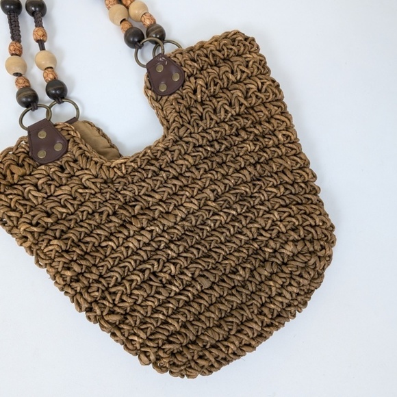 Woven Beach Bag Shoulder Hobo Big Slouchy Wicker Straw Beaded Braided Y2K - Picture 5 of 6